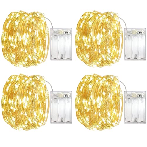 4x 5M 50er LED Lichterkette Batterie - 2 Glitzer Modi Lichterketten AA Batteriebetrieben Silberdraht Drahtlichterkette für Hochzeit Party Beleuchtung Halloween Weihnachten Zimmer Dekoration (Warmweiß) von OEMG