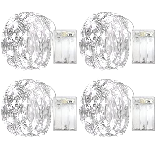 4x 5M 50 LED Lichterkette Batterie - 2 Glitzer Modi Lichterketten 3AA Batteriebetrieben Silberdraht Drahtlichterkette für Hochzeit Party Deko Halloween Weihnachten Innen Zimmer Dekoration (Kaltweiß) von OEMG