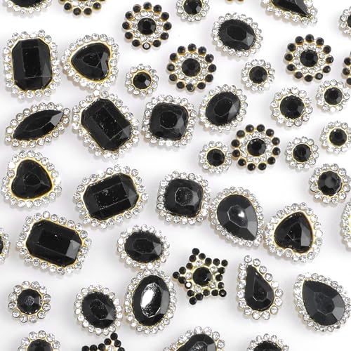 50 Stück Strasssteine zum Aufnähen, gemischte Formen, Glas, schwarze Strasssteine, zum Aufnähen, Kristall-Edelsteine, mentale flache Rückseite mit silberner Klaue, für Schmuck, Handwerk, Kleidung, 50 Stück Strasssteine zum Aufnähen, gemischte Formen, Glas, schwarze Strasssteine, zum Aufnähen, Kristall-Edelsteine, mentale flache Rückseite mit silberner Klaue, für Schmuck, Handwerk, Kleidung, von OEMOO