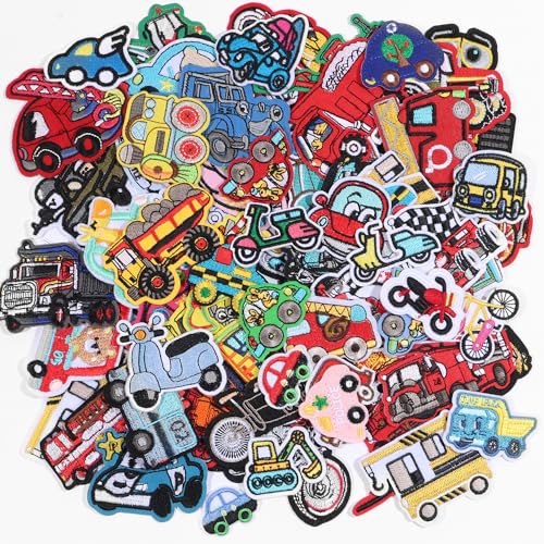 60 Stück bestickte Aufnäher zum Aufbügeln, verschiedene Spielzeugautos, dekorative Applikationen für Kinderkleidung, Hosen, Rucksäcke, Hüte, Jeans von OEMOO