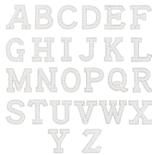 Aufbügler mit Perlen zum Aufbügeln, Strass, A-Z, Perle, englische Strasssteine, Alphabet, Glitzer, Perlen, Buchstaben, Reparatur, bestickt, Aufnähen, Applikationen, Weiß, 26 Stück Aufbügler mit Perlen zum Aufbügeln, Strass, A-Z, Perle, englische Strasssteine, Alphabet, Glitzer, Perlen, Buchstaben, Reparatur, bestickt, Aufnähen, Applikationen, Weiß, 26 Stück von OEMOO