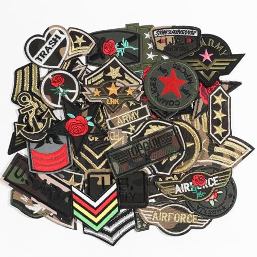 50 Stück Camouflage-Bügelflicken-Set, lustige, taktische Militär-Aufnäher, Moral-Nähaufnäher für Mützen, Westen, Jacken, Taschen, Rucksäcke von OEMOO
