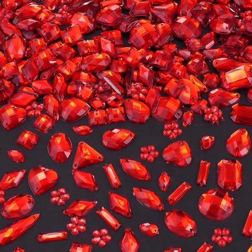 OEMOO 500 Stück Näh-Edelsteine, Acryl, zum Nähen, Kristall, gemischte Formen, zum Aufnähen von Strasssteinen, mit Nählöchern, für Kleidung, DIY, Handwerk, Kostüm, Kleidung, Schuhe, Dekoration (rot) OEMOO 500 Stück Näh-Edelsteine, Acryl, zum Nähen, Kristall, gemischte Formen, zum Aufnähen von Strasssteinen, mit Nählöchern, für Kleidung, DIY, Handwerk, Kostüm, Kleidung, Schuhe, Dekoration (rot) von OEMOO
