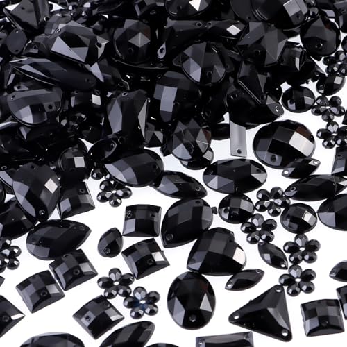 OEMOO Acryl-Nähkristalle in verschiedenen Formen, schwarze Strasssteine mit Nählöchern für Kleidung, Dekorationen, 500 Stück OEMOO Acryl-Nähkristalle in verschiedenen Formen, schwarze Strasssteine mit Nählöchern für Kleidung, Dekorationen, 500 Stück von OEMOO