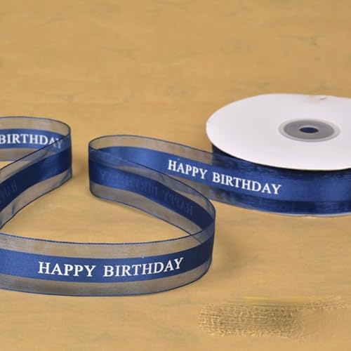 45 Meter/Rolle 25 mm „Happy Birthday“-Brief bedruckte Organzabänder für Babyparty, Geburtstagsfeier, Geschenkbox, Geschenkbänder, Marineblau 45 Meter/Rolle 25 mm „Happy Birthday“-Brief bedruckte Organzabänder für Babyparty, Geburtstagsfeier, Geschenkbox, Geschenkbänder, Marineblau von OEUWDI
