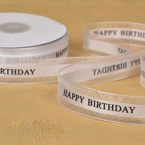 45 Meter/Rolle 25 mm „Happy Birthday“-Brief bedruckte Organzabänder für Babyparty, Geburtstagsfeier, Geschenkbox, Geschenkbänder, Weiß 45 Meter/Rolle 25 mm „Happy Birthday“-Brief bedruckte Organzabänder für Babyparty, Geburtstagsfeier, Geschenkbox, Geschenkbänder, Weiß von OEUWDI
