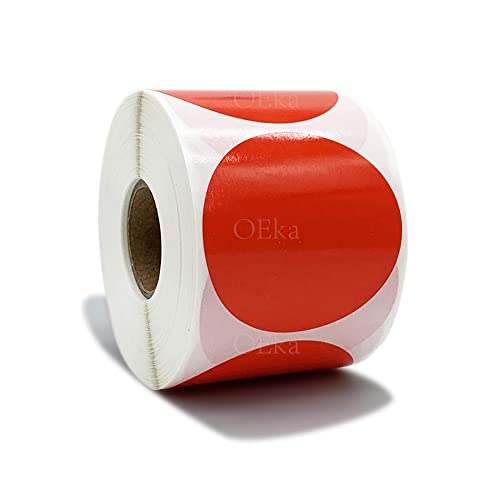OEka Runde Thermodirekt-Etiketten, blanko, Adress-Etiketten, 500 Stück/Rolle, kompatibel mit Rollo- und Zebra-Desktop-Druckern (1 Rolle, rot) von OEka