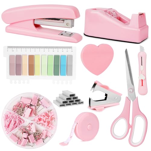 OFFCUP Büroartikel Set, Schreibtisch Set, Schreibtischzubehör 10 Kit mit Entklammerer, Heftklammern, Heftklammerentferner, Tesafilm Abroller, Schere, Bandmaß, Allzweckmesser, Clip, Haftnotizen (Rosa) OFFCUP Büroartikel Set, Schreibtisch Set, Schreibtischzubehör 10 Kit mit Entklammerer, Heftklammern, Heftklammerentferner, Tesafilm Abroller, Schere, Bandmaß, Allzweckmesser, Clip, Haftnotizen (Rosa) von OFFCUP