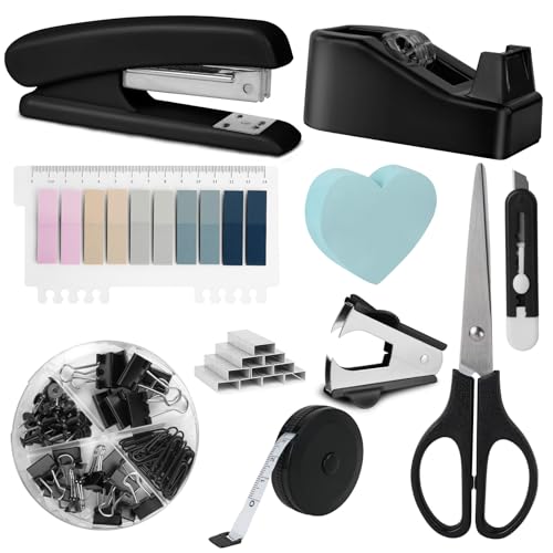 OFFCUP Büroartikel Set, Schreibtisch Set, Schreibtischzubehör 10 Kit mit Entklammerer, Heftklammern, Heftklammerentferner, Tesafilm Abroller, Schere, Bandmaß, Allzweckmesser, Clip, Haftnotizen-Schwarz OFFCUP Büroartikel Set, Schreibtisch Set, Schreibtischzubehör 10 Kit mit Entklammerer, Heftklammern, Heftklammerentferner, Tesafilm Abroller, Schere, Bandmaß, Allzweckmesser, Clip, Haftnotizen-Schwarz von OFFCUP