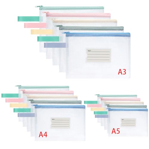 OFFCUP Dokumententasche A3+A4+A5, 15 Stück Datei Taschen mit Reißverschluss, Wasserdichte Mesh Kunststoff Reißverschlusstasche für Datei, Papier, Dokumente, Kosmetika, Hausaufgaben und Reisezubehör OFFCUP Dokumententasche A3+A4+A5, 15 Stück Datei Taschen mit Reißverschluss, Wasserdichte Mesh Kunststoff Reißverschlusstasche für Datei, Papier, Dokumente, Kosmetika, Hausaufgaben und Reisezubehör von OFFCUP