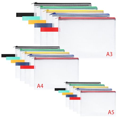 OFFCUP Dokumententasche A3+A4+A5, 15 Stück Wasserdichte Reißverschlusstasche, Mesh Kunststoff Datei Tasche mit Reißverschluss, Dokumentenmappe für Schule Zuhause Büro Reisen Kosmetika, 5 Farben OFFCUP Dokumententasche A3+A4+A5, 15 Stück Wasserdichte Reißverschlusstasche, Mesh Kunststoff Datei Tasche mit Reißverschluss, Dokumentenmappe für Schule Zuhause Büro Reisen Kosmetika, 5 Farben von OFFCUP