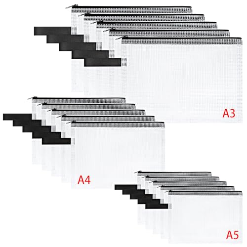 OFFCUP Dokumententasche A3+A4+A5, 15 Stück Wasserdichte Reißverschlusstasche, Mesh Kunststoff Datei Tasche mit Reißverschluss, Dokumentenmappe für Schule Zuhause Büro Reisen Kosmetika von OFFCUP