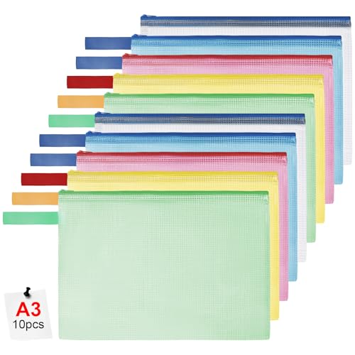 OFFCUP Dokumententasche A3, 10 Stücke Zip Tasche, bunte wasserdichte Dokumententasche mit Reißverschluss, Mesh Beutel mit Reißverschluss Datei Zipper Tasche Reißverschlusstaschen OFFCUP Dokumententasche A3, 10 Stücke Zip Tasche, bunte wasserdichte Dokumententasche mit Reißverschluss, Mesh Beutel mit Reißverschluss Datei Zipper Tasche Reißverschlusstaschen von OFFCUP