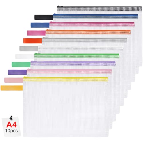 OFFCUP Dokumententasche A4, 10 Stück Wasserdichte Reißverschlusstasche, Mesh Kunststoff Datei Tasche mit Reißverschluss, Dokumentenmappe für Schule Zuhause Büro Reisen Kosmetika, 5 Farben OFFCUP Dokumententasche A4, 10 Stück Wasserdichte Reißverschlusstasche, Mesh Kunststoff Datei Tasche mit Reißverschluss, Dokumentenmappe für Schule Zuhause Büro Reisen Kosmetika, 5 Farben von OFFCUP