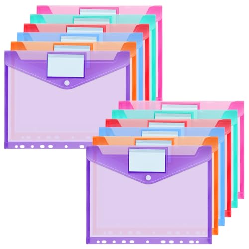 OFFCUP Dokumententasche A4, 12 Stück Transparent Dokumentenmappe mit Druckknopf und Etikettentasche, Wasserdicht A4 zum Abheften, Datei Taschen Sichttasche mit 11 Lochrand, 12 Farben OFFCUP Dokumententasche A4, 12 Stück Transparent Dokumentenmappe mit Druckknopf und Etikettentasche, Wasserdicht A4 zum Abheften, Datei Taschen Sichttasche mit 11 Lochrand, 12 Farben von OFFCUP