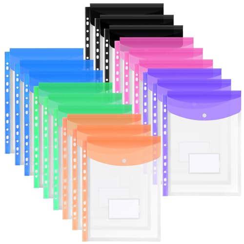 OFFCUP Dokumententasche A4, 18 Stück Transparent Dokumentenmappe mit Druckknopf und Etikettentasche, Erweiterbare Wasserdicht A4 zum Abheften, Datei Taschen Sichttasche mit 11 Lochrand, 6 Farben OFFCUP Dokumententasche A4, 18 Stück Transparent Dokumentenmappe mit Druckknopf und Etikettentasche, Erweiterbare Wasserdicht A4 zum Abheften, Datei Taschen Sichttasche mit 11 Lochrand, 6 Farben von OFFCUP