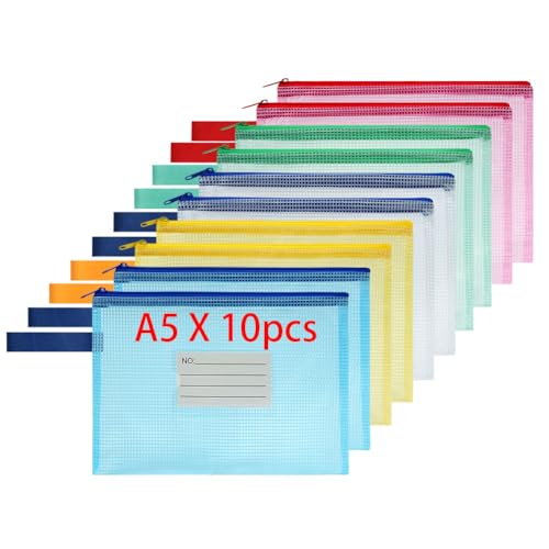 OFFCUP Dokumententasche A5, 10 Stück Wasserdichte Reißverschlusstasche mit Etikett, Mesh Kunststoff Datei Tasche mit Reißverschluss, Dokumentenmappe für Schule Zuhause Büro Reisen Kosmetika, 5 Farben OFFCUP Dokumententasche A5, 10 Stück Wasserdichte Reißverschlusstasche mit Etikett, Mesh Kunststoff Datei Tasche mit Reißverschluss, Dokumentenmappe für Schule Zuhause Büro Reisen Kosmetika, 5 Farben von OFFCUP