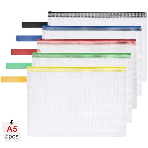 OFFCUP Dokumententasche A5, 5 Stück Wasserdichte Reißverschlusstasche, Mesh Kunststoff Datei Tasche mit Reißverschluss, Dokumentenmappe für Schule Zuhause Büro Reisen Kosmetika, 5 Farben OFFCUP Dokumententasche A5, 5 Stück Wasserdichte Reißverschlusstasche, Mesh Kunststoff Datei Tasche mit Reißverschluss, Dokumentenmappe für Schule Zuhause Büro Reisen Kosmetika, 5 Farben von OFFCUP
