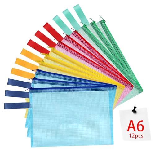 OFFCUP Dokumententasche A6, 12 Stücke Zip Tasche, bunte wasserdichte Dokumententasche mit Reißverschluss, Mesh Beutel mit Reißverschluss Datei Zipper Tasche Reißverschlusstaschen OFFCUP Dokumententasche A6, 12 Stücke Zip Tasche, bunte wasserdichte Dokumententasche mit Reißverschluss, Mesh Beutel mit Reißverschluss Datei Zipper Tasche Reißverschlusstaschen von OFFCUP