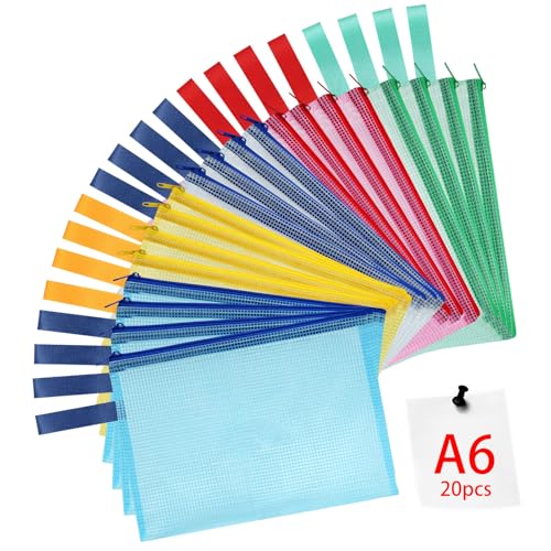 OFFCUP Dokumententasche A6, 20 Stücke Zip Tasche, bunte wasserdichte Dokumententasche mit Reißverschluss, Mesh Beutel mit Reißverschluss Datei Zipper Tasche Reißverschlusstaschen von OFFCUP