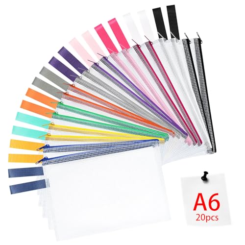 OFFCUP Dokumententasche A6, 20 Stück Wasserdichte Reißverschlusstasche, Mesh Kunststoff Datei Tasche mit Reißverschluss, Dokumentenmappe für Schule Zuhause Büro Reisen Kosmetika, 5 Farben OFFCUP Dokumententasche A6, 20 Stück Wasserdichte Reißverschlusstasche, Mesh Kunststoff Datei Tasche mit Reißverschluss, Dokumentenmappe für Schule Zuhause Büro Reisen Kosmetika, 5 Farben von OFFCUP