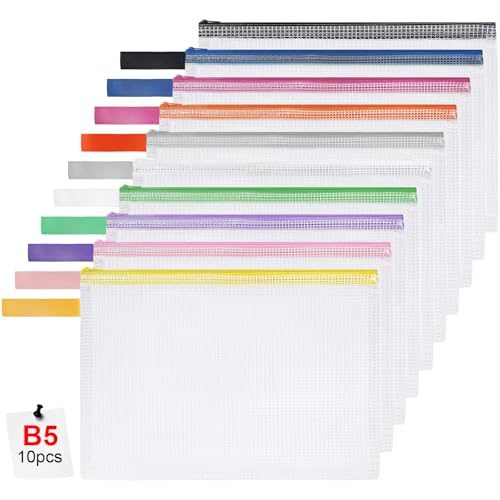 OFFCUP Dokumententasche B5, 10 Stück Wasserdichte Reißverschlusstasche, Mesh Kunststoff Datei Tasche mit Reißverschluss, Dokumentenmappe für Schule Zuhause Büro Reisen Kosmetika, 5 Farben OFFCUP Dokumententasche B5, 10 Stück Wasserdichte Reißverschlusstasche, Mesh Kunststoff Datei Tasche mit Reißverschluss, Dokumentenmappe für Schule Zuhause Büro Reisen Kosmetika, 5 Farben von OFFCUP