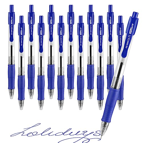 OFFCUP Druckkugelschreiber, 12pcs Blau Kugelschreiber, Gel Ink Pen 0,7 mm Feder Großraumine Kuli Ergonomische Rutschfeste Griffzone Kugelschreiber Set für Büro und Haushalt von OFFCUP