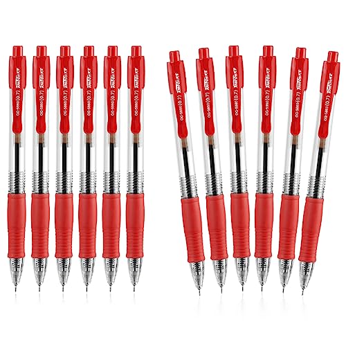 OFFCUP Druckkugelschreiber, 12pcs Rot Kugelschreiber, Gel Ink Pen 0,7 mm Feder Großraumine Kuli Ergonomische Rutschfeste Griffzone Kugelschreiber Set für Büro und Haushalt von OFFCUP