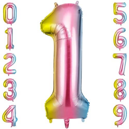 OFFCUP Farbverlauf Zahl Luftballoon, Riesige Folienballon Zahl 1, 40 Zoll Helium Ballons Geburtstag zahlen Luftballon Geburtstagsdeko Zahlenballon Jubiläumsparty Dekoration Bunt Folienzahlen Ballons OFFCUP Farbverlauf Zahl Luftballoon, Riesige Folienballon Zahl 1, 40 Zoll Helium Ballons Geburtstag zahlen Luftballon Geburtstagsdeko Zahlenballon Jubiläumsparty Dekoration Bunt Folienzahlen Ballons von OFFCUP