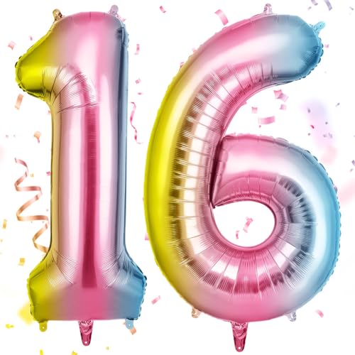 OFFCUP Farbverlauf Zahl Luftballoon, Riesige Folienballon Zahl 16, 40 Zoll Helium Ballons Geburtstag zahlen Luftballon Geburtstagsdeko Zahlenballon Jubiläumsparty Dekoration Bunt Folienzahlen Ballons OFFCUP Farbverlauf Zahl Luftballoon, Riesige Folienballon Zahl 16, 40 Zoll Helium Ballons Geburtstag zahlen Luftballon Geburtstagsdeko Zahlenballon Jubiläumsparty Dekoration Bunt Folienzahlen Ballons von OFFCUP