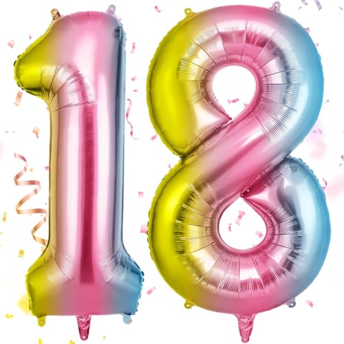 OFFCUP Farbverlauf Zahl Luftballoon, Riesige Folienballon Zahl 18, 40 Zoll Helium Ballons Geburtstag zahlen Luftballon Geburtstagsdeko Zahlenballon Jubiläumsparty Dekoration Bunt Folienzahlen Ballons OFFCUP Farbverlauf Zahl Luftballoon, Riesige Folienballon Zahl 18, 40 Zoll Helium Ballons Geburtstag zahlen Luftballon Geburtstagsdeko Zahlenballon Jubiläumsparty Dekoration Bunt Folienzahlen Ballons von OFFCUP
