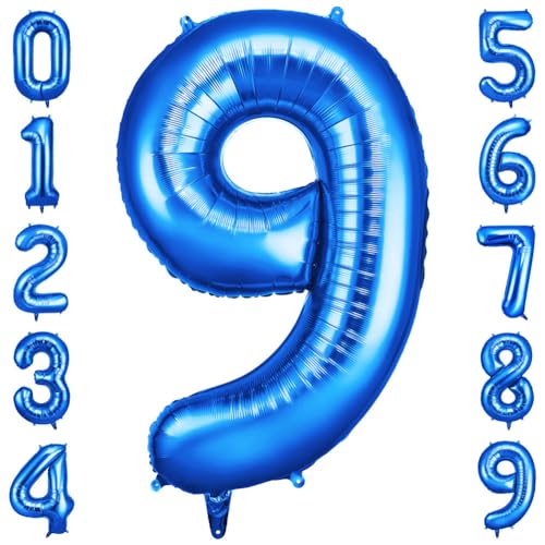 OFFCUP Geburtstag Zahl 9 Blau, Geburtstagsdeko Ballons, Riesige Folienballon in 40" - 101cm, für Männer Frauen Geburtstagsparty Deko, Jubiläum 9 Jahre Deko von OFFCUP