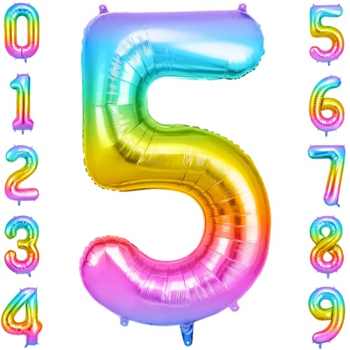 OFFCUP Geburtstag Zahlen Luftballon Mehrfarbig, Geburtstagsdeko Ballons Zahl 5, Riesige Folienballon in 40" Helium Ballons für Männer Frauen Geburtstagsparty Deko, Jubiläum 5 Jahre Deko OFFCUP Geburtstag Zahlen Luftballon Mehrfarbig, Geburtstagsdeko Ballons Zahl 5, Riesige Folienballon in 40" Helium Ballons für Männer Frauen Geburtstagsparty Deko, Jubiläum 5 Jahre Deko von OFFCUP
