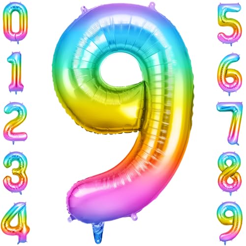 OFFCUP Geburtstag Zahlen Luftballon Mehrfarbig, Geburtstagsdeko Ballons Zahl 9, Riesige Folienballon in 40" Helium Ballons für Männer Frauen Geburtstagsparty Deko, Jubiläum 9 Jahre Deko OFFCUP Geburtstag Zahlen Luftballon Mehrfarbig, Geburtstagsdeko Ballons Zahl 9, Riesige Folienballon in 40" Helium Ballons für Männer Frauen Geburtstagsparty Deko, Jubiläum 9 Jahre Deko von OFFCUP