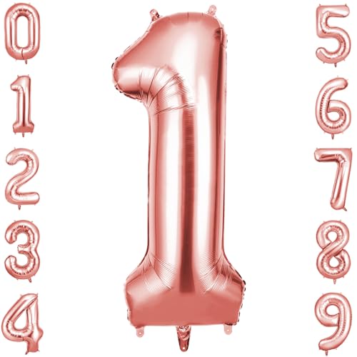 OFFCUP Geburtstag Zahlen Luftballon Roségold, Geburtstagsdeko Ballons Zahl 1, Riesige Folienballon in 40" Helium Ballons für Männer Frauen Geburtstagsparty Deko, Jubiläum 1 Jahre Deko von OFFCUP