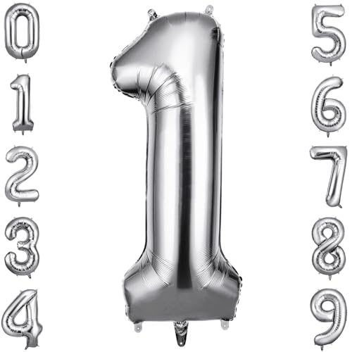 OFFCUP Geburtstag Zahlen Luftballon Silber, Geburtstagsdeko Ballons Zahl 1, Riesige Folienballon in 40" Helium Ballons für Männer Frauen Geburtstagsparty Deko, Jubiläum 1 Jahre Deko OFFCUP Geburtstag Zahlen Luftballon Silber, Geburtstagsdeko Ballons Zahl 1, Riesige Folienballon in 40" Helium Ballons für Männer Frauen Geburtstagsparty Deko, Jubiläum 1 Jahre Deko von OFFCUP