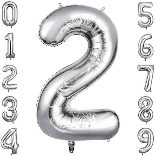 OFFCUP Geburtstag Zahlen Luftballon Silber, Geburtstagsdeko Ballons Zahl 2, Riesige Folienballon in 40" Helium Ballons für Männer Frauen Geburtstagsparty Deko, Jubiläum 2 Jahre Deko OFFCUP Geburtstag Zahlen Luftballon Silber, Geburtstagsdeko Ballons Zahl 2, Riesige Folienballon in 40" Helium Ballons für Männer Frauen Geburtstagsparty Deko, Jubiläum 2 Jahre Deko von OFFCUP