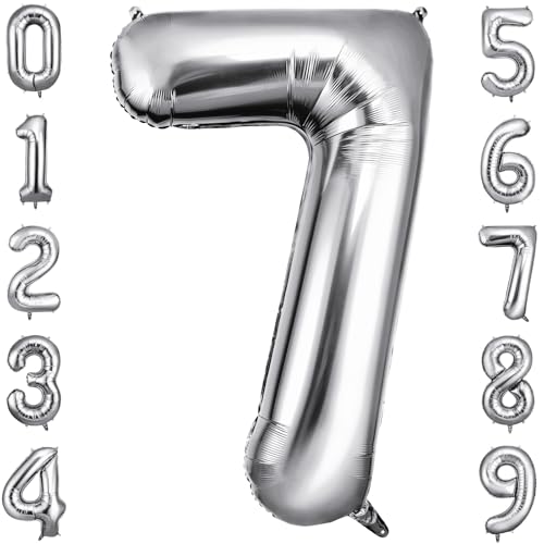 OFFCUP Geburtstag Zahlen Luftballon Silber, Geburtstagsdeko Ballons Zahl 7, Riesige Folienballon in 40" Helium Ballons für Männer Frauen Geburtstagsparty Deko, Jubiläum 7 Jahre Deko OFFCUP Geburtstag Zahlen Luftballon Silber, Geburtstagsdeko Ballons Zahl 7, Riesige Folienballon in 40" Helium Ballons für Männer Frauen Geburtstagsparty Deko, Jubiläum 7 Jahre Deko von OFFCUP