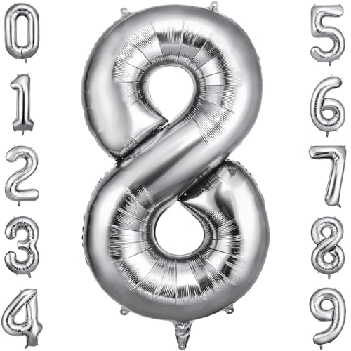 OFFCUP Geburtstag Zahlen Luftballon Silber, Geburtstagsdeko Ballons Zahl 8, Riesige Folienballon in 40" Helium Ballons für Männer Frauen Geburtstagsparty Deko, Jubiläum 8 Jahre Deko OFFCUP Geburtstag Zahlen Luftballon Silber, Geburtstagsdeko Ballons Zahl 8, Riesige Folienballon in 40" Helium Ballons für Männer Frauen Geburtstagsparty Deko, Jubiläum 8 Jahre Deko von OFFCUP