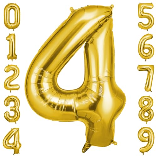 OFFCUP Gold Luftballon 4, Folienballon Zahl 4, 40 Zoll 4. Geburtstag Helium Ballons Zahlen 4 Luftballon Gold Zahlenballon Gold Ballon 4 Geburtstagsdeko von OFFCUP