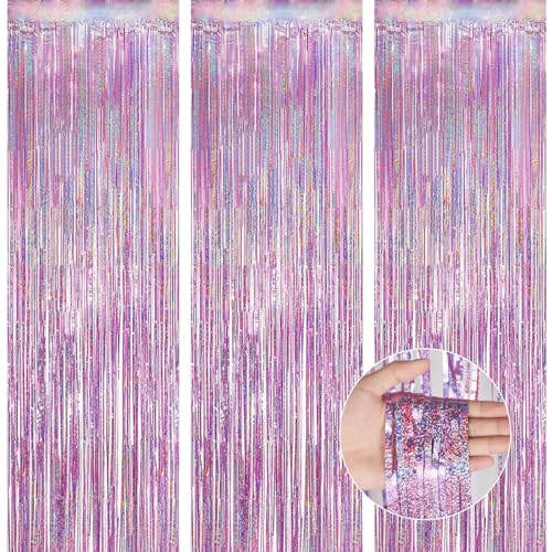 OFFCUP Lametta Vorhang, 3pcs Metallische Glitzervorhang Fringe, Tinsel Folie Vorhang Lametta Vorhänge Glitzer Vorhang Folie Hintergrund Folien Fransen Vorhänge für Geburtstag Party (Hell-Pink) von OFFCUP