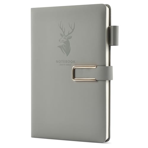 OFFCUP Notizbuch A5 Liniert, 320 Seiten, PU Hardcover Notizbücher, Premium 80gsm Dickes Papier, Elch-Design Journal Tagebuch für Büro Schule Business Arbeit Schreiben Lernen Reisen -Grau von OFFCUP