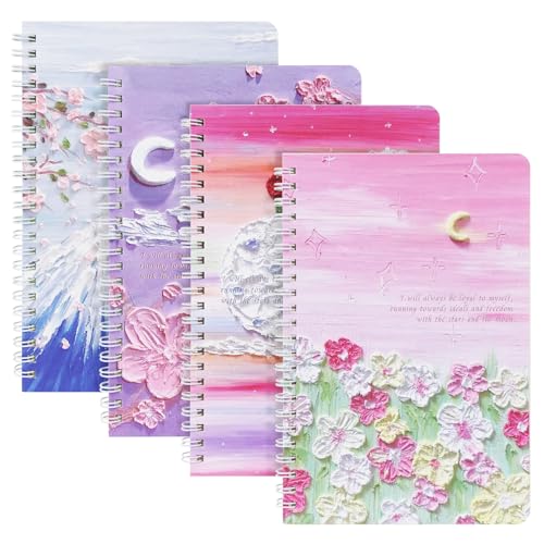 OFFCUP Notizbuch A5 Liniert, 4 Stück Spiralblock Notizheft, 60 Blatt/120 Seiten Notizblock, Notizbücher Schulheft Notebook Spirale Notizblock zum Tagebuch, College, Konferenz, Reise (Frühlingstag) von OFFCUP