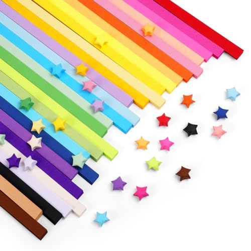 OFFCUP Origami Stern Papierstreifen, 1080 Stück Glücksstern Papierstreifen 27 Farben Kunsthandwerk Sterne Papier Regenbogenfarbe Origamipapier für Bastelarbeiten, Dekoration, Karten Geschenk von OFFCUP