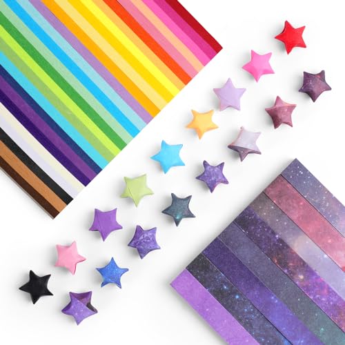 OFFCUP Origami Stern Papierstreifen, 1080 Stück Glücksstern Papierstreifen 27 Farben Kunsthandwerk Sterne Papier Regenbogenfarbe und Sternenhimmel Muster Origamipapier für Bastelarbeiten, Dekoration OFFCUP Origami Stern Papierstreifen, 1080 Stück Glücksstern Papierstreifen 27 Farben Kunsthandwerk Sterne Papier Regenbogenfarbe und Sternenhimmel Muster Origamipapier für Bastelarbeiten, Dekoration von OFFCUP