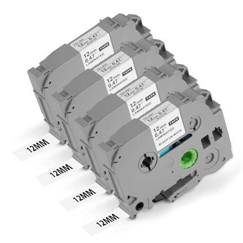 OFFCUP Schriftband für Kompatibel für Brother Etikettendrucker, 4 Stück 12mm x 8m Schriftbänder Ersatz für Brother PT-E100、PT-E200、PT-D210、PT-H100、PT-P300BT、PT-1010、PT-1090、PT-110CH、PT-1230PC usw OFFCUP Schriftband für Kompatibel für Brother Etikettendrucker, 4 Stück 12mm x 8m Schriftbänder Ersatz für Brother PT-E100、PT-E200、PT-D210、PT-H100、PT-P300BT、PT-1010、PT-1090、PT-110CH、PT-1230PC usw von OFFCUP