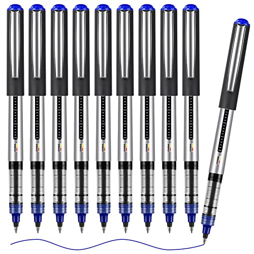 OFFCUP Tintenroller, 10 Stück Tintenroller Stifte Blau, 0,5 mm Glatter Kugelschreiber, Flüssige Tinte, Flüssigtinte Rollerball Stift für Büro Schule, Geschäft von OFFCUP