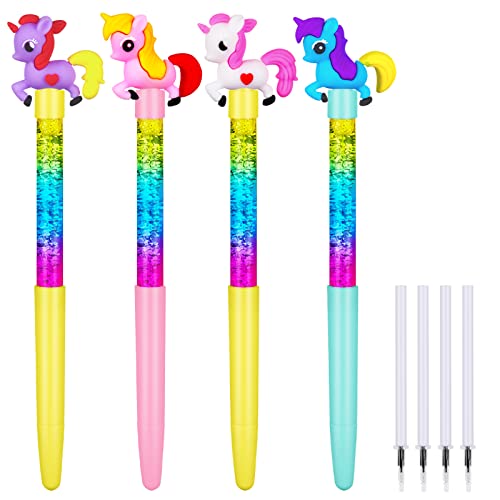 OFFCUP Treibsand Stifte, 4 Stück Glänzender Gel Tintenstift, Niedlicher Einhorn Stift, Mädchen Niedliche Stifte, Kugelschreiber Schule Bürobedarf für Teen Mädchen(A) von OFFCUP