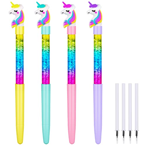 OFFCUP Treibsand Stifte, 4 Stück Glänzender Gel Tintenstift, Niedlicher Einhorn Stift, Mädchen Niedliche Stifte, Kugelschreiber Schule Bürobedarf für Teen Mädchen(B) von OFFCUP