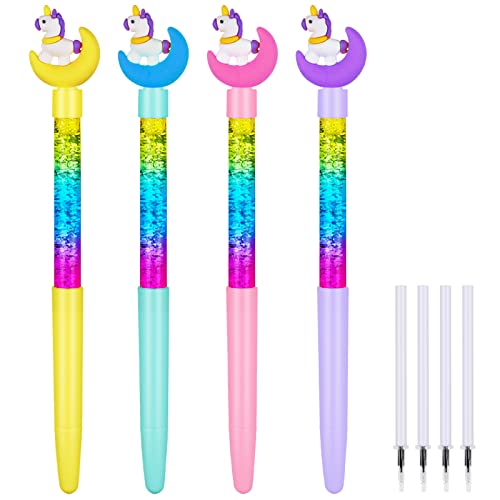 OFFCUP Treibsand Stifte, 4 Stück Glänzender Gel Tintenstift, Niedlicher Einhorn Stift, Mädchen Niedliche Stifte, Kugelschreiber Schule Bürobedarf für Teen Mädchen(C) von OFFCUP